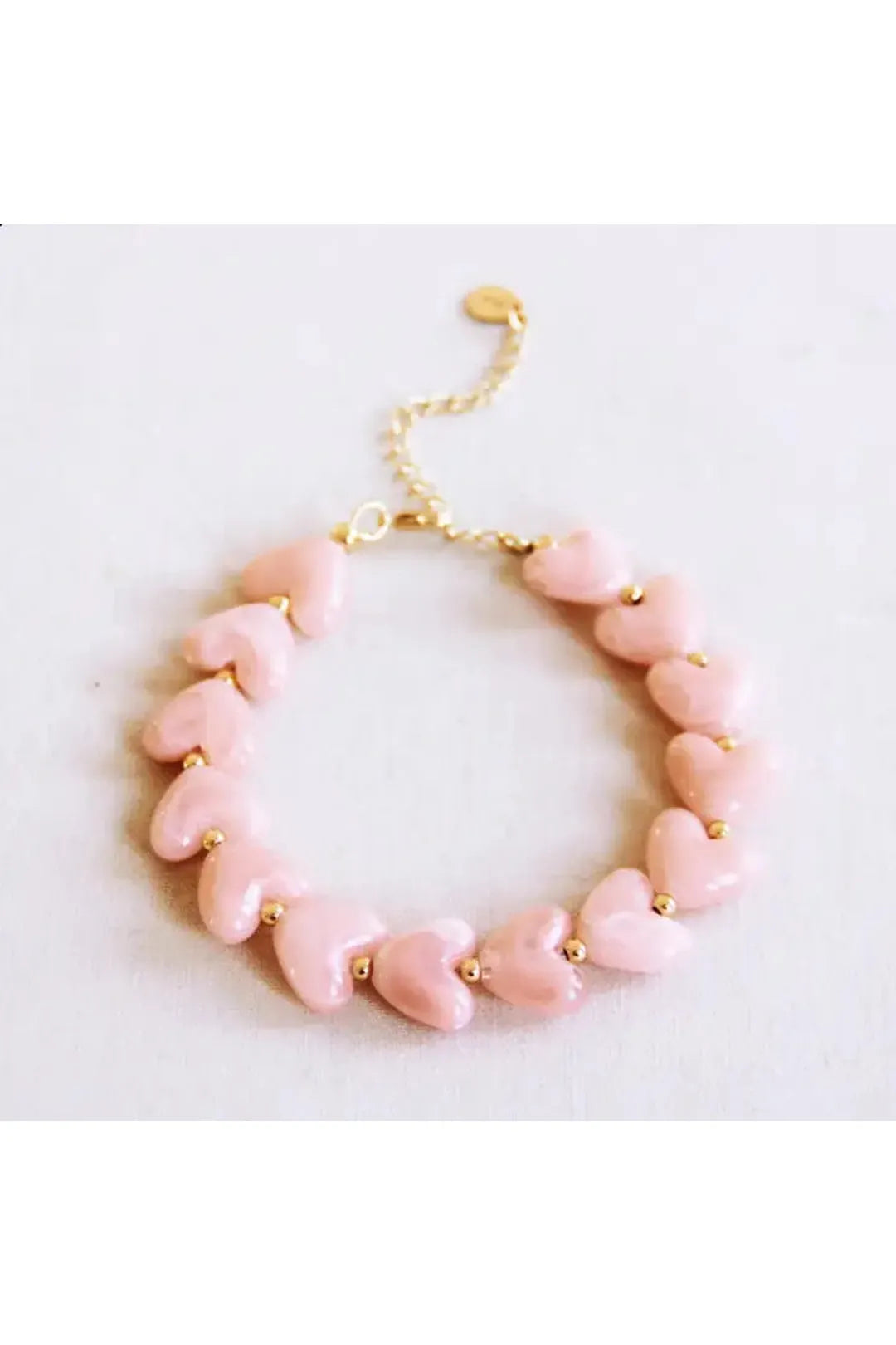Resin beaded heart bracelet, light pink