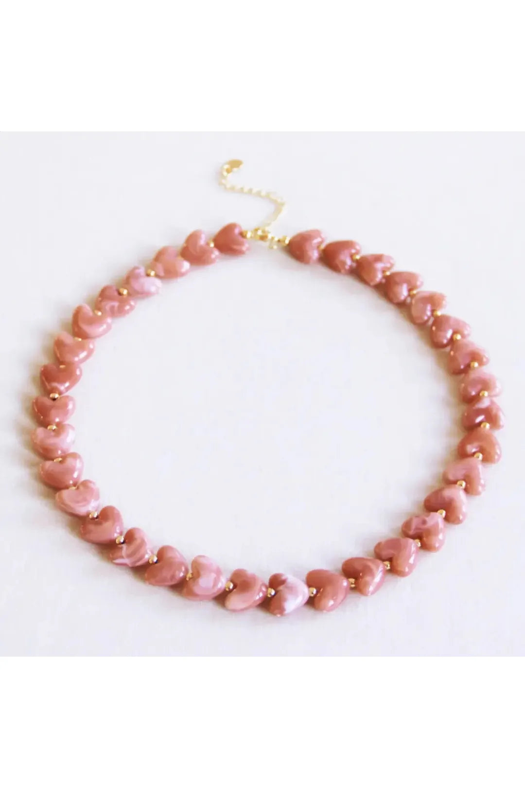 Resin beaded heart necklace, salmon