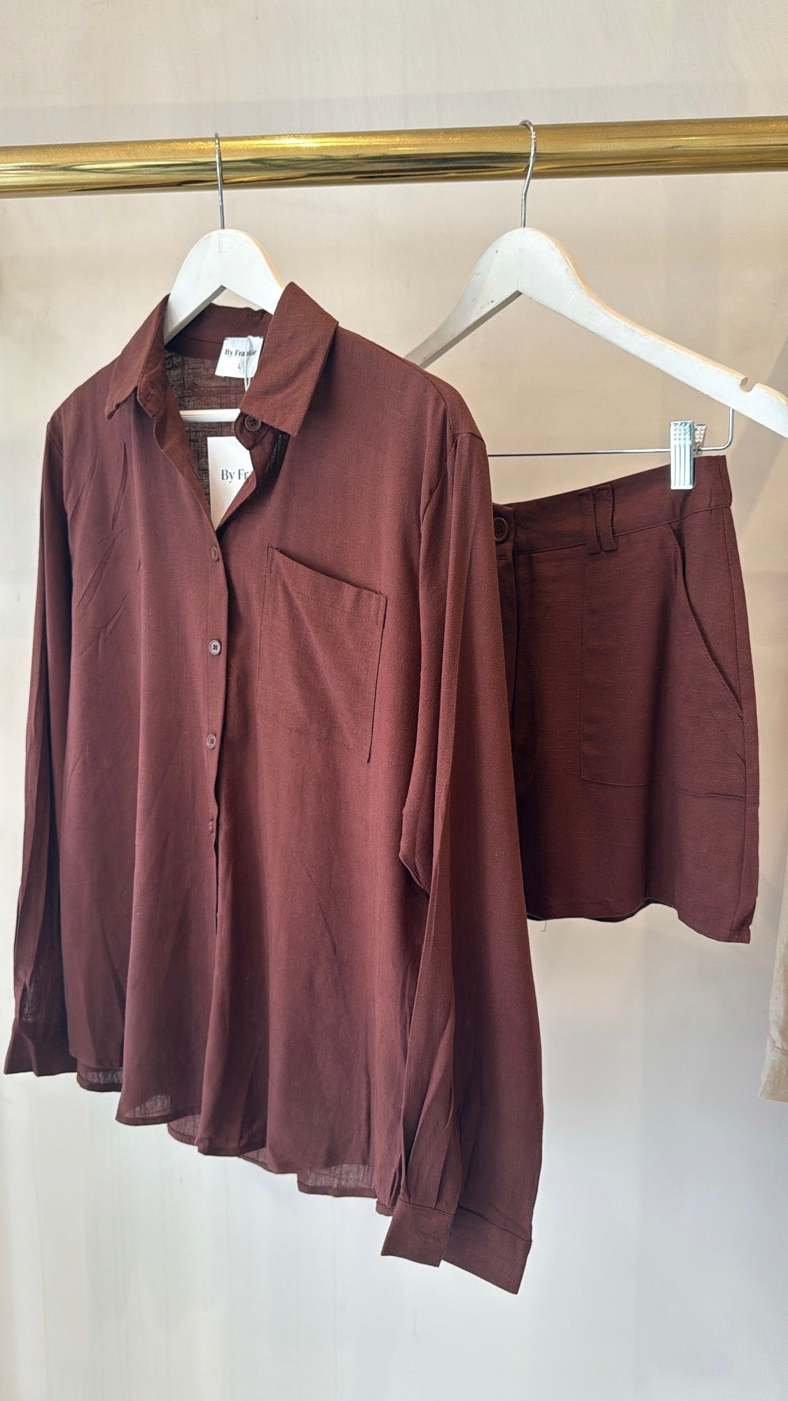 Button shirt + skort set, Choc