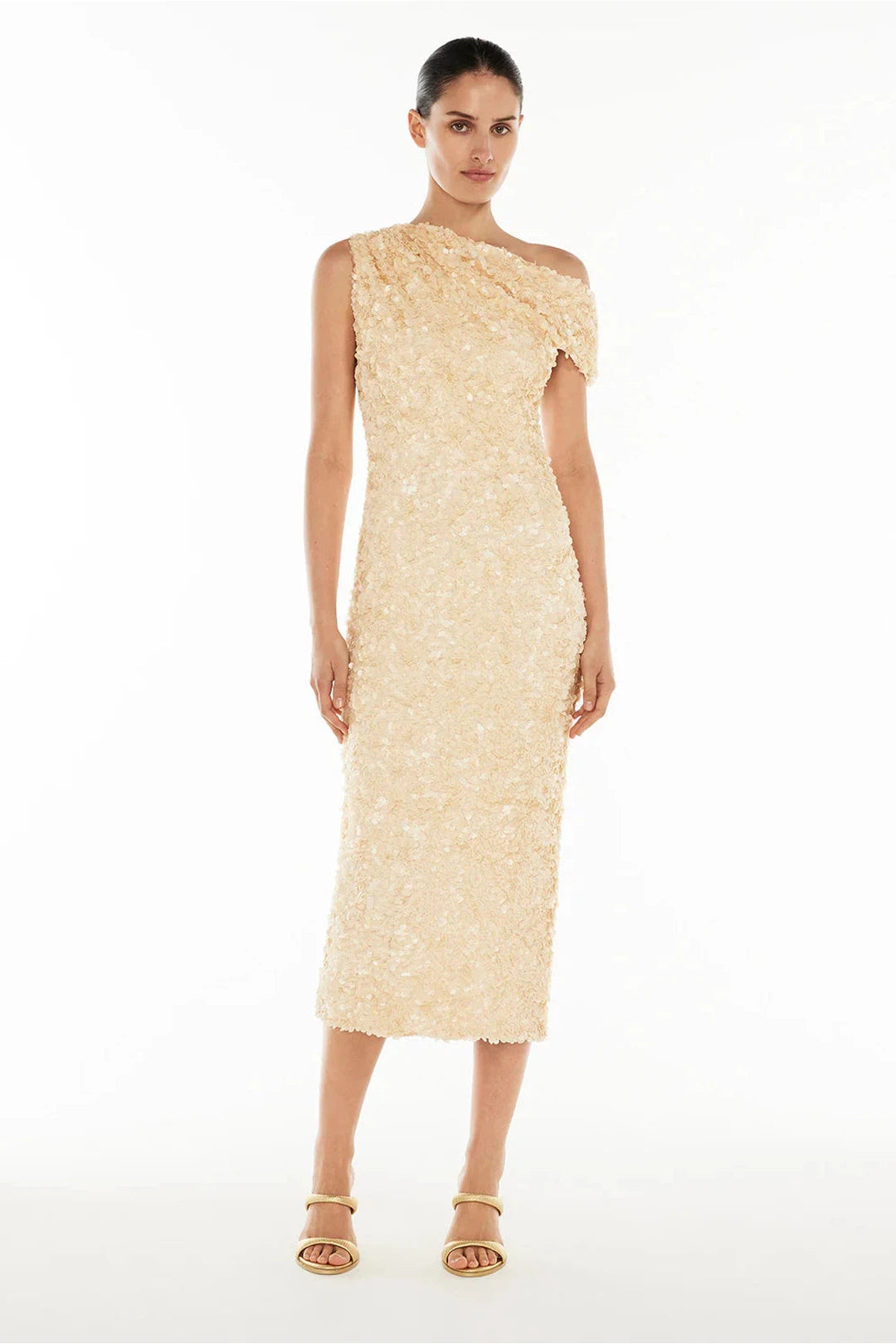 motion pictures midi dress, champagne