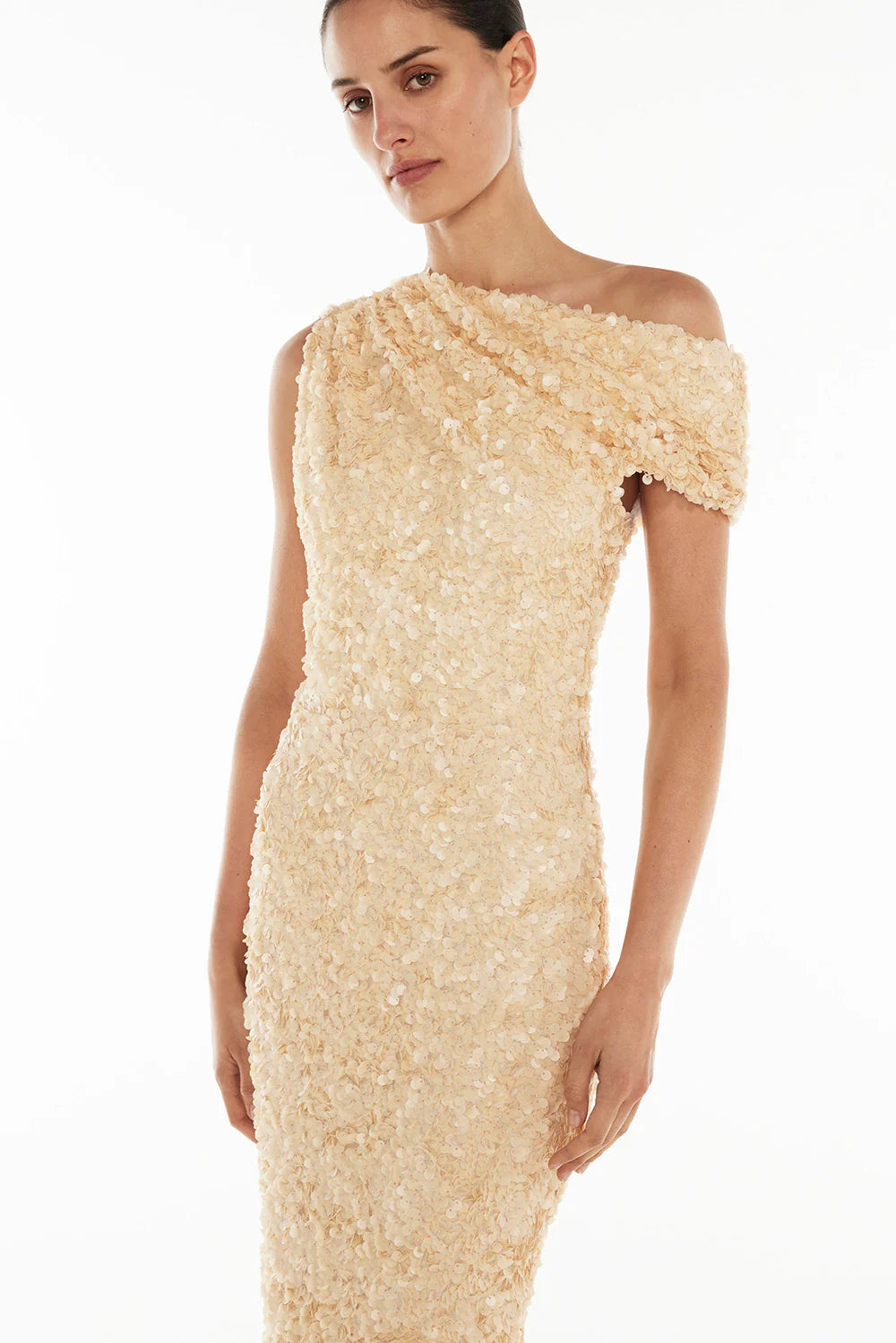 motion pictures midi dress, champagne