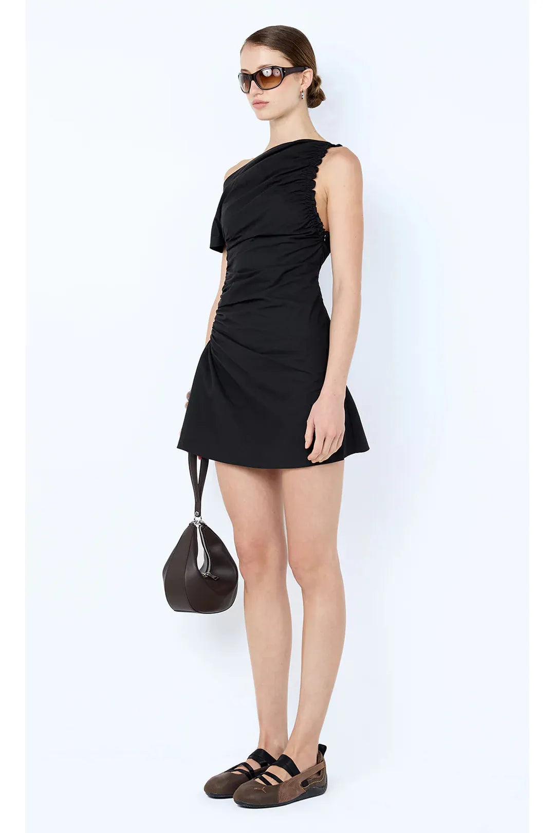 Chantal Shirred mini dress, black