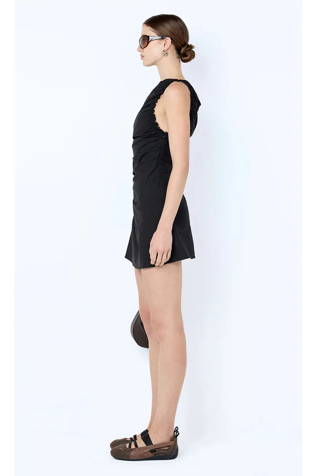 Chantal Shirred mini dress, black