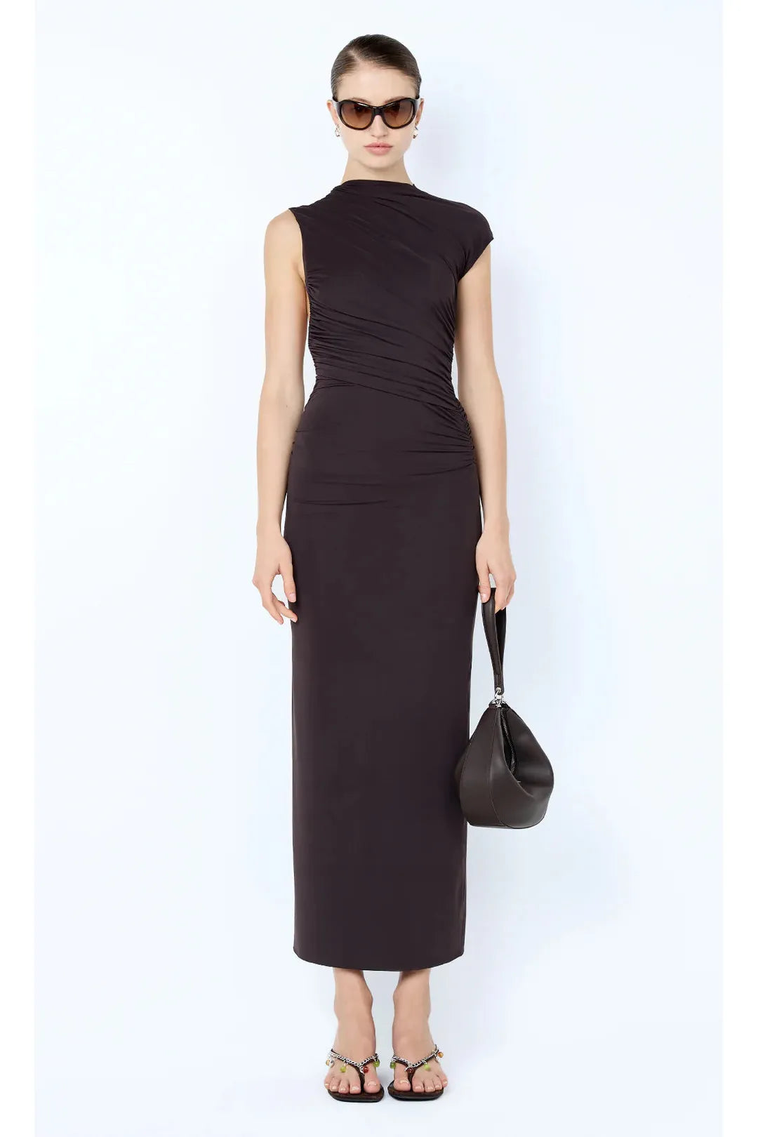 Solenne twist maxi dress, dark chocolate