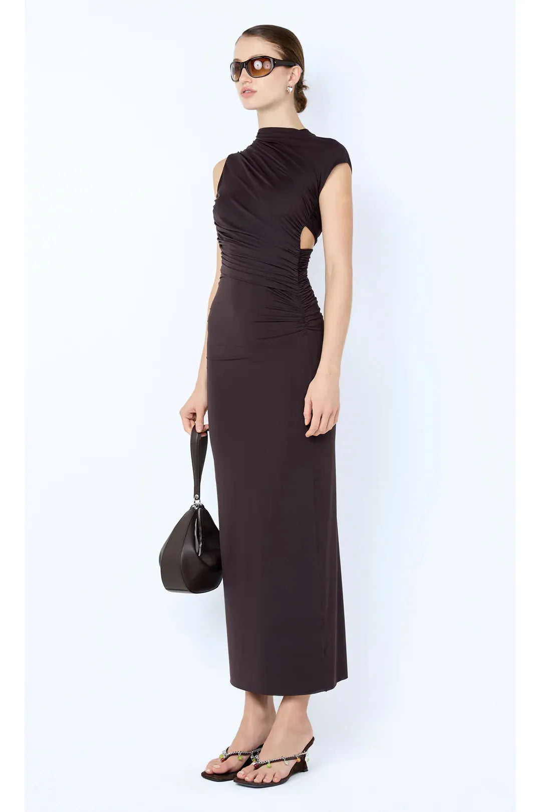 Solenne twist maxi dress, dark chocolate