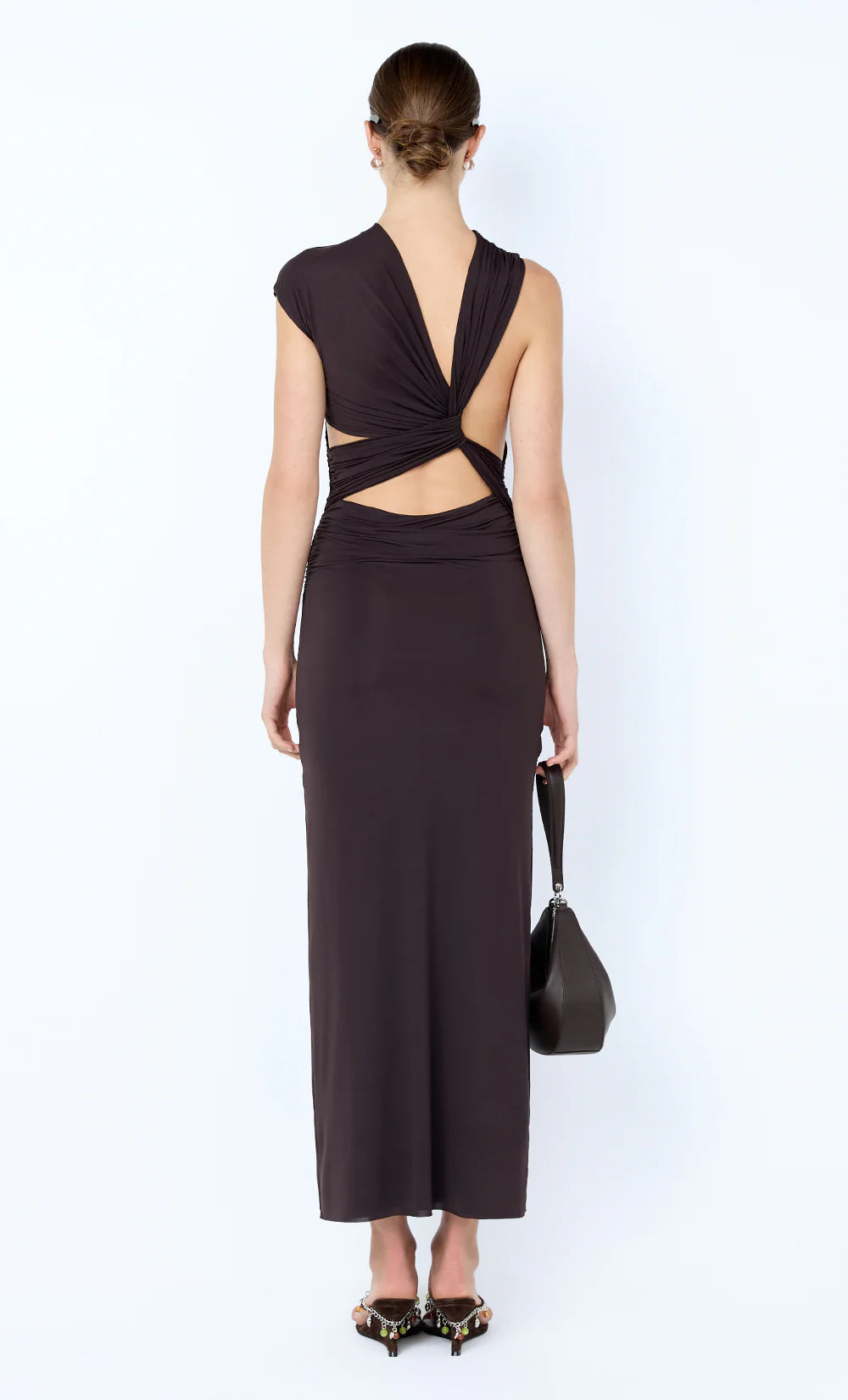 Solenne twist maxi dress, dark chocolate