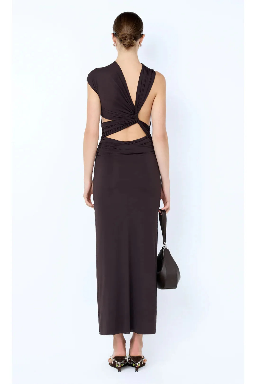 Solenne twist maxi dress, dark chocolate