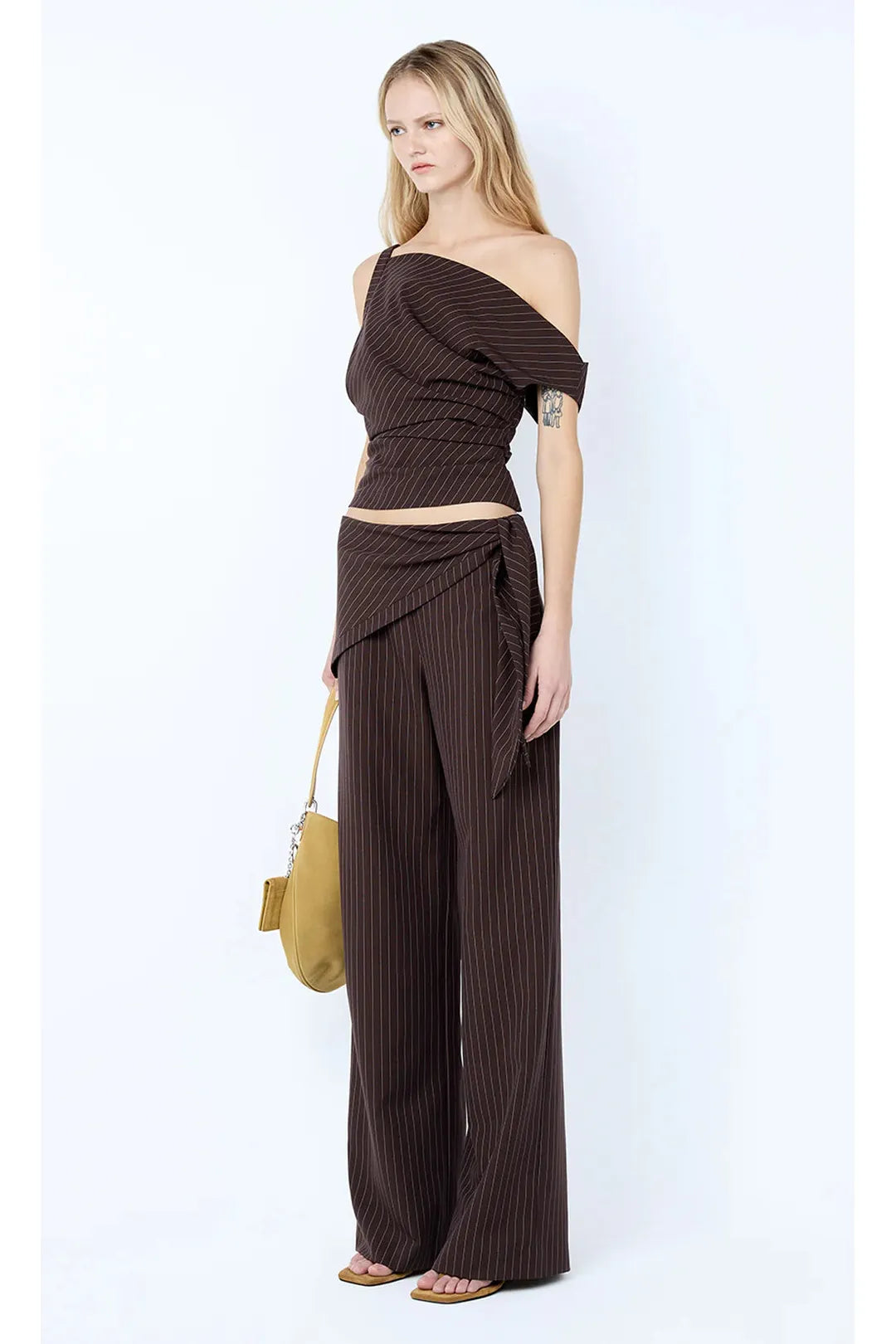 Andre asym top, choc pinstripe