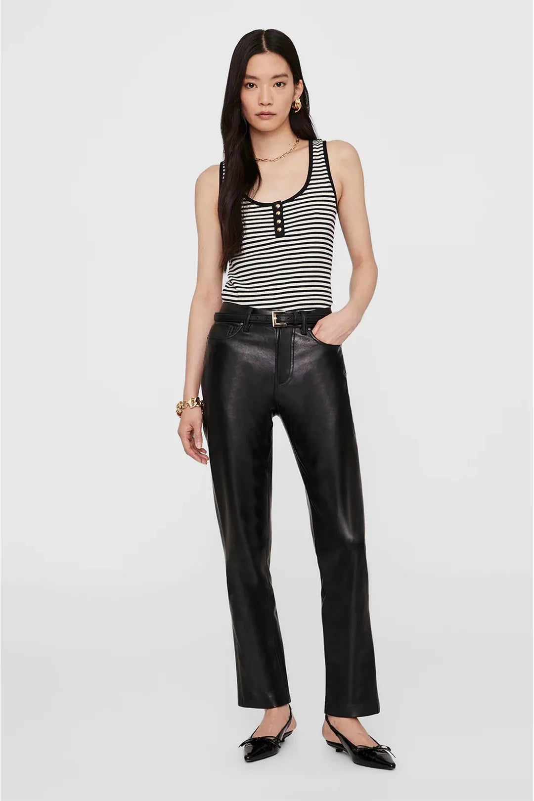 Alessia tank, cream & black stripe