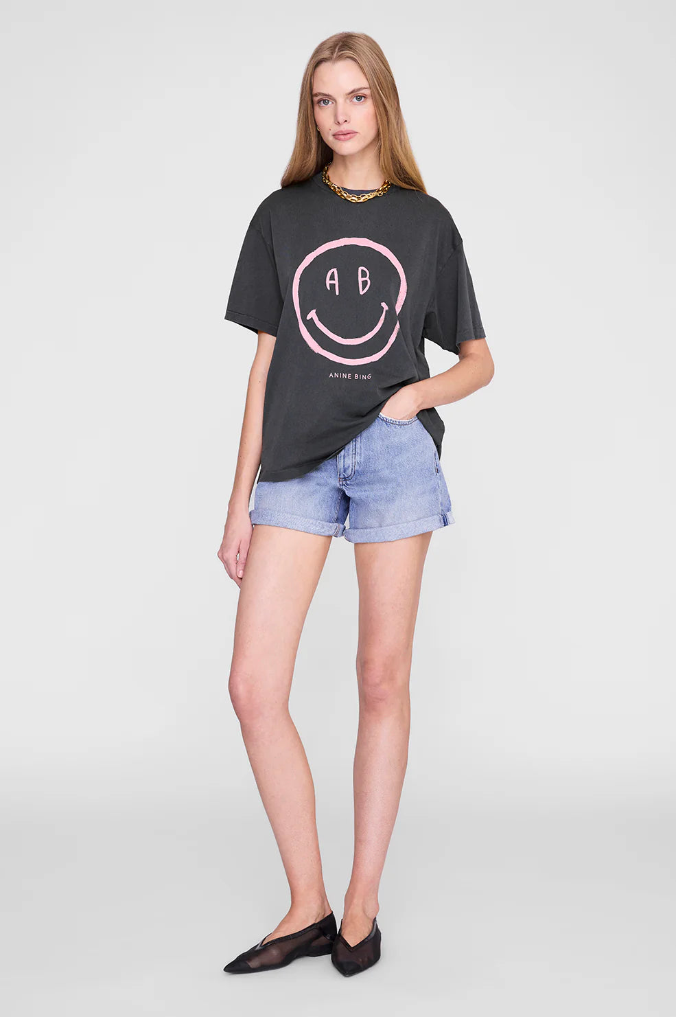 Cade tee smiley, washed grey