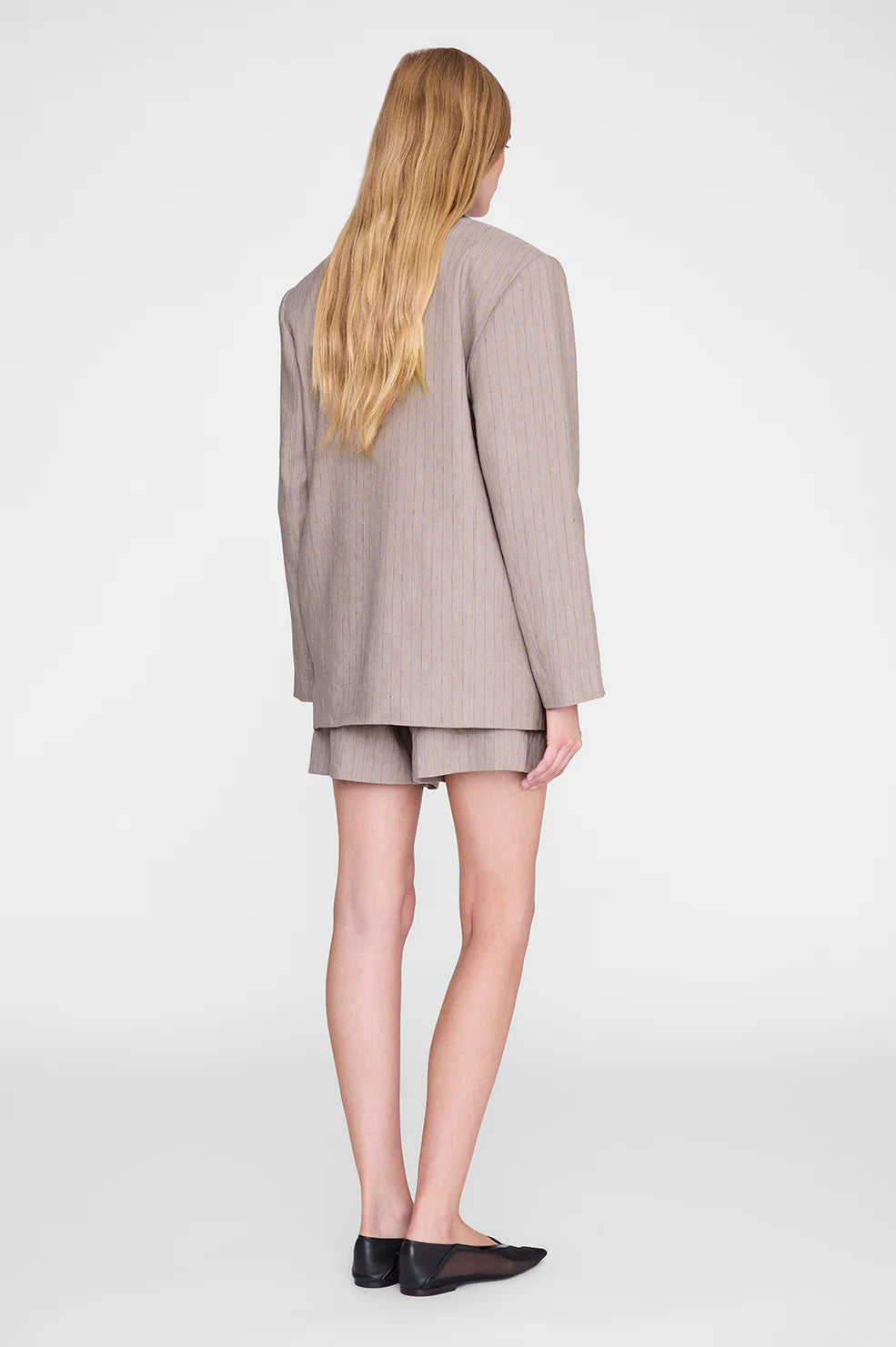 Quinn blazer, taupe & blue pinstripe