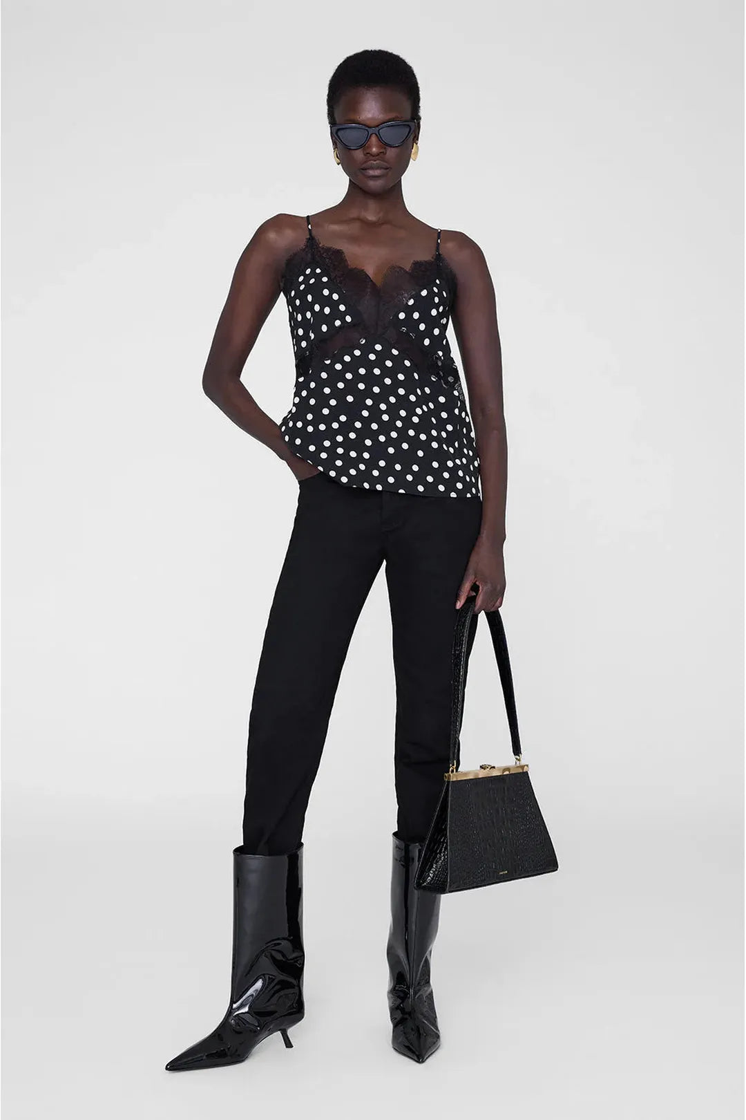 Amelie camisole, black & white double dot jacquard