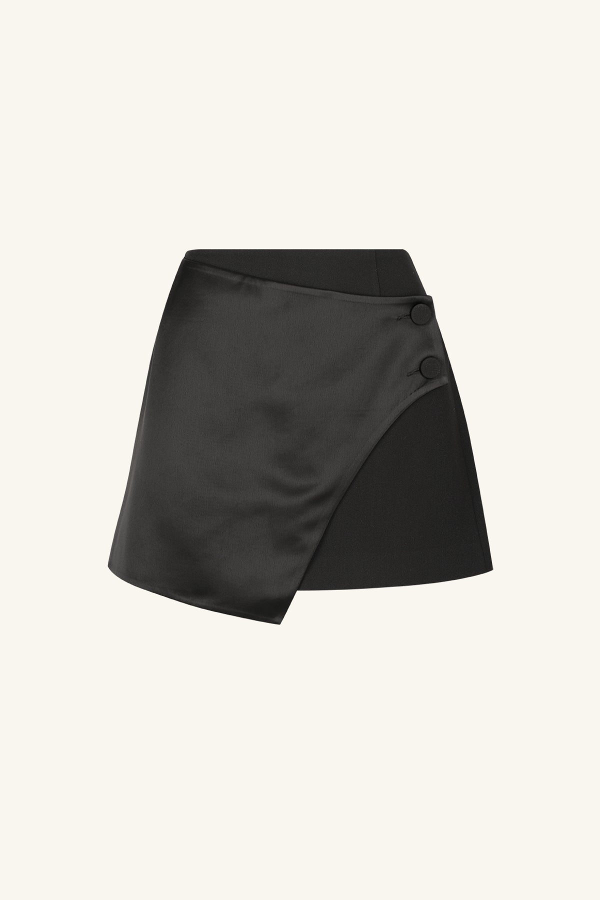 Adri tuxedo wrap mini skirt, black