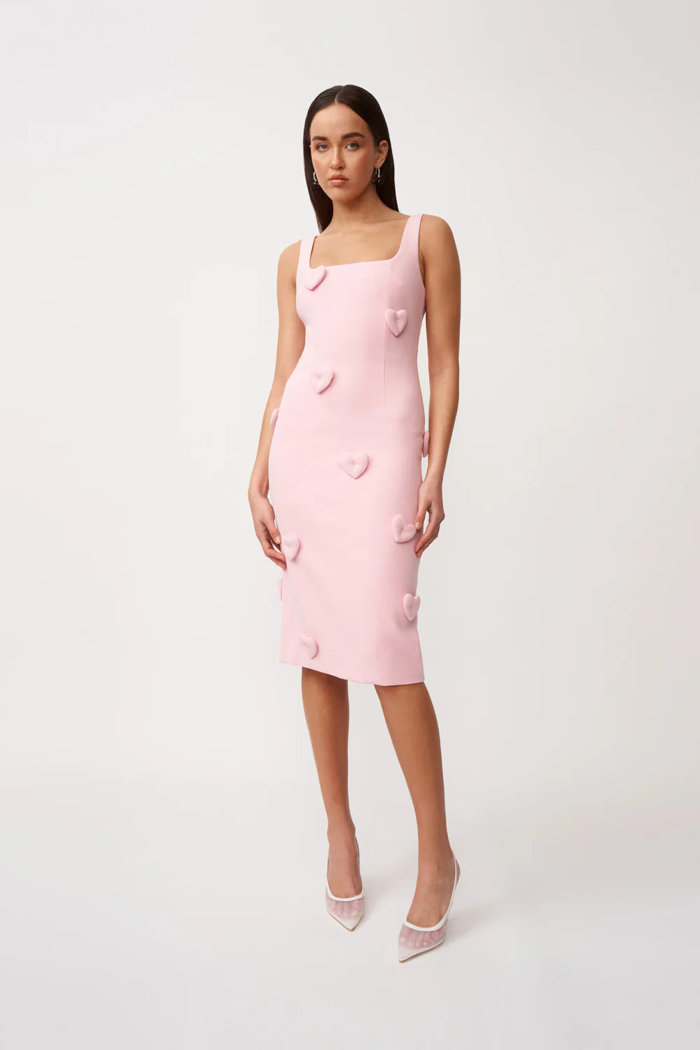 amora love heart midi dress, dusty pink