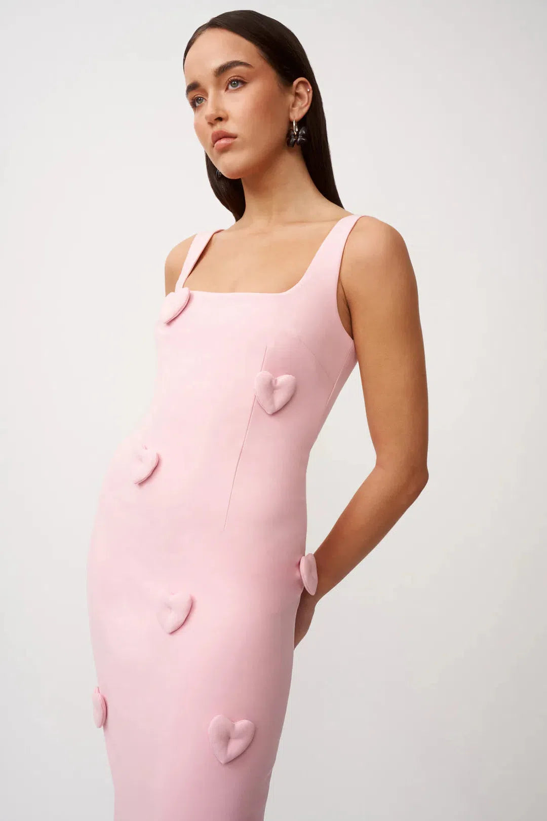 amora love heart midi dress, dusty pink