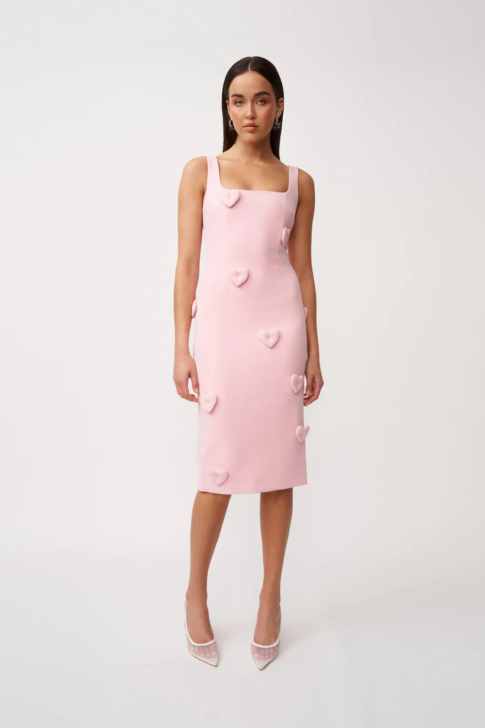 amora love heart midi dress, dusty pink