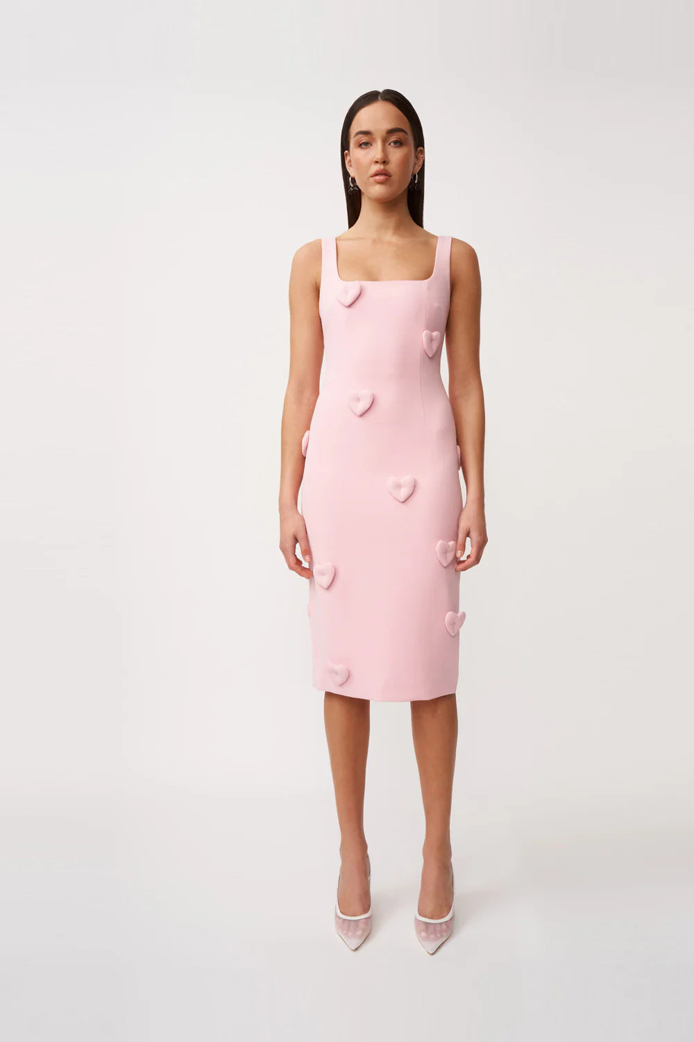 amora love heart midi dress, dusty pink