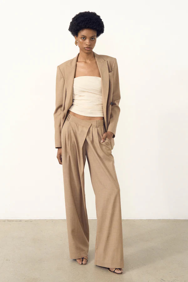 asher asymmetrical pleat front pant - latte