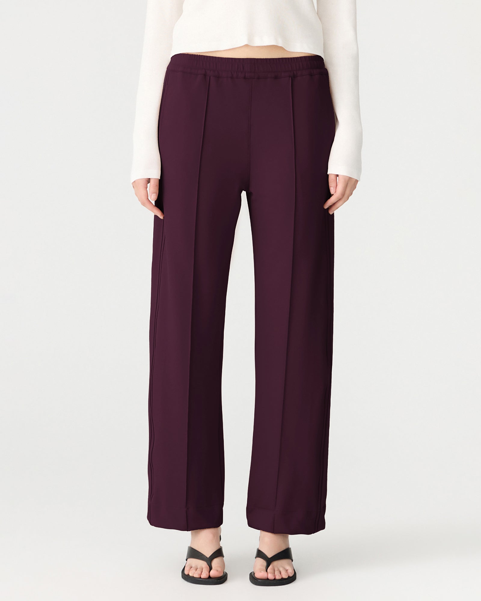 Twill pinstitch detail pant, dark plum
