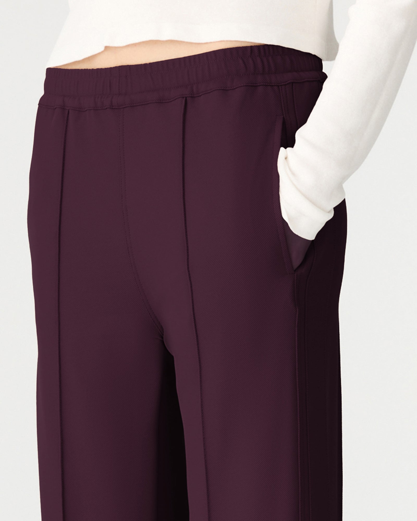 Twill pinstitch detail pant, dark plum