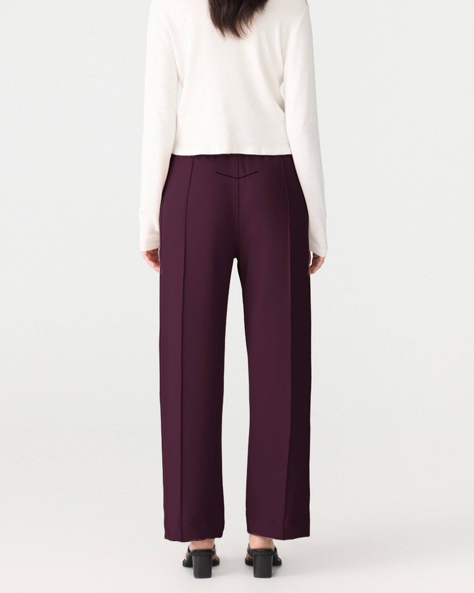 Twill pinstitch detail pant, dark plum