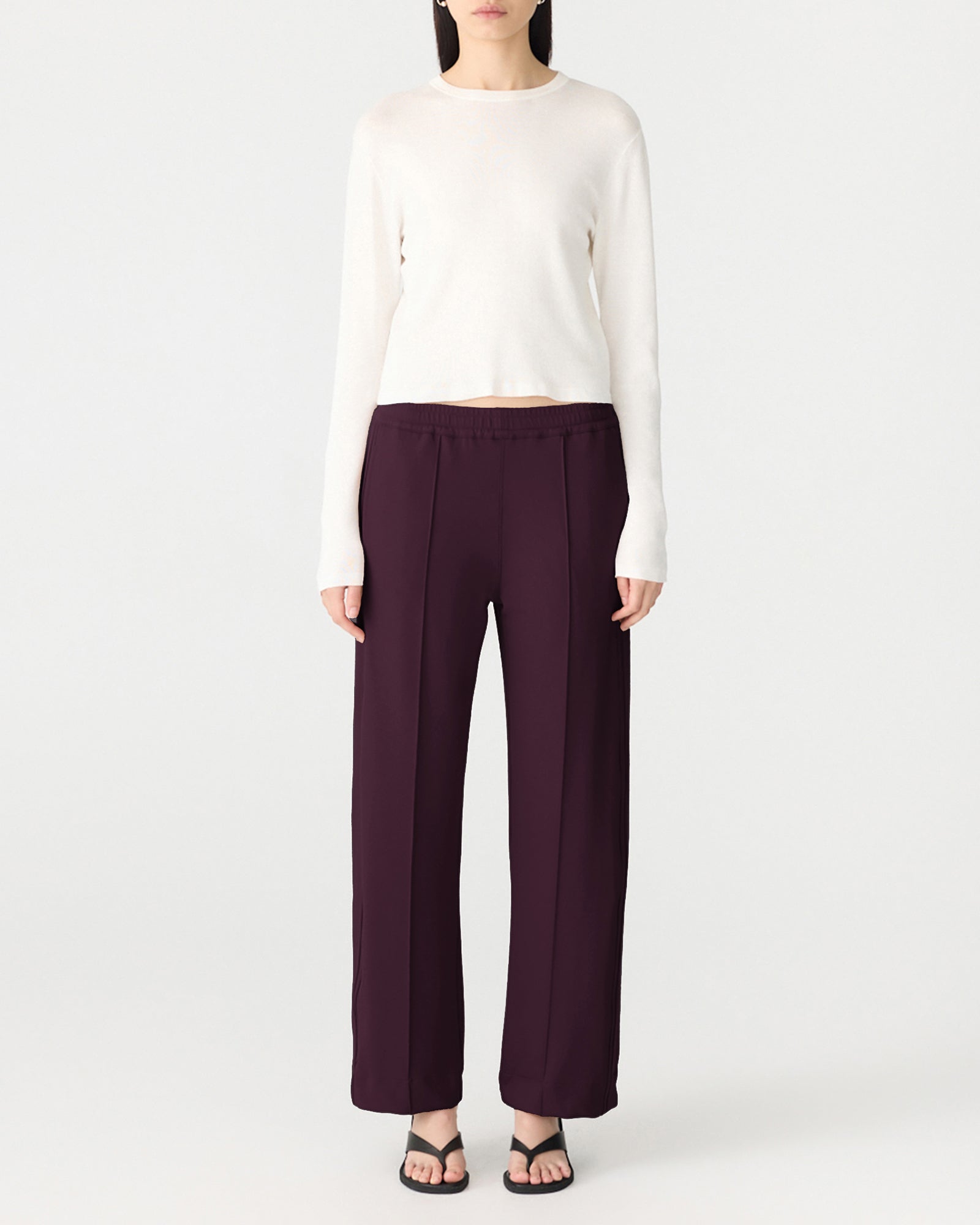 Twill pinstitch detail pant, dark plum