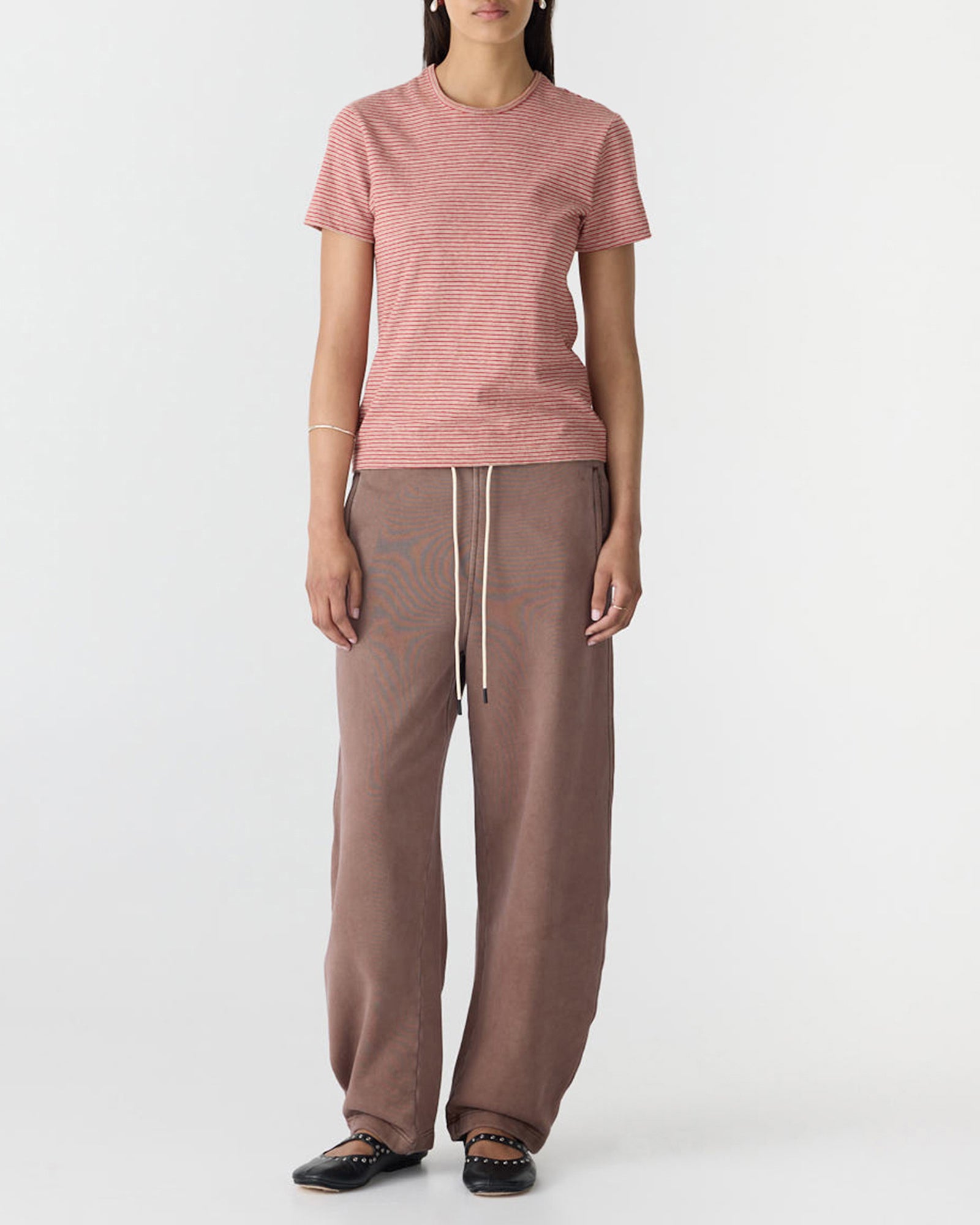 Fleece barrel leg trackpant, pigment brown