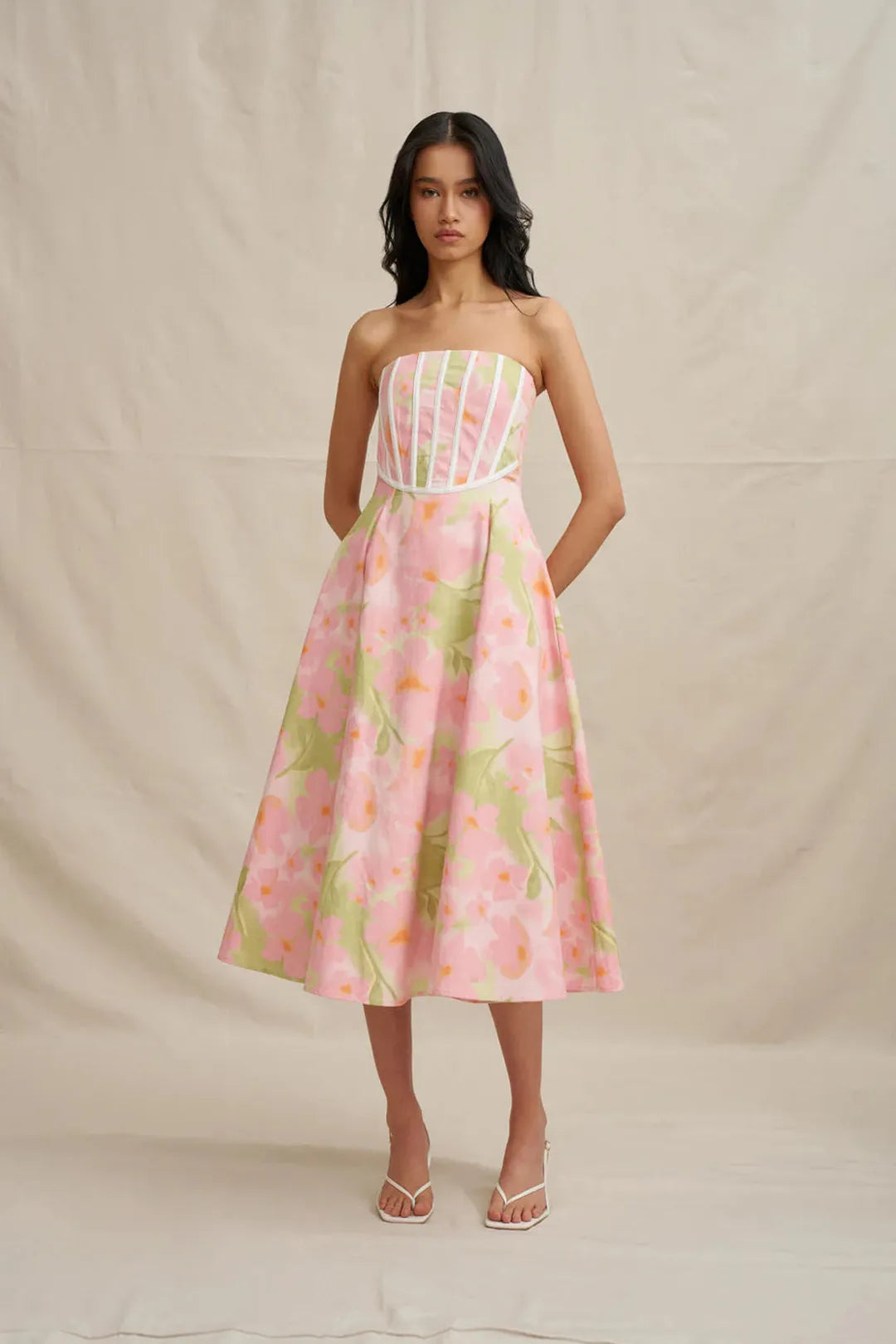 Azalia floral strapless dress, sorbet floral