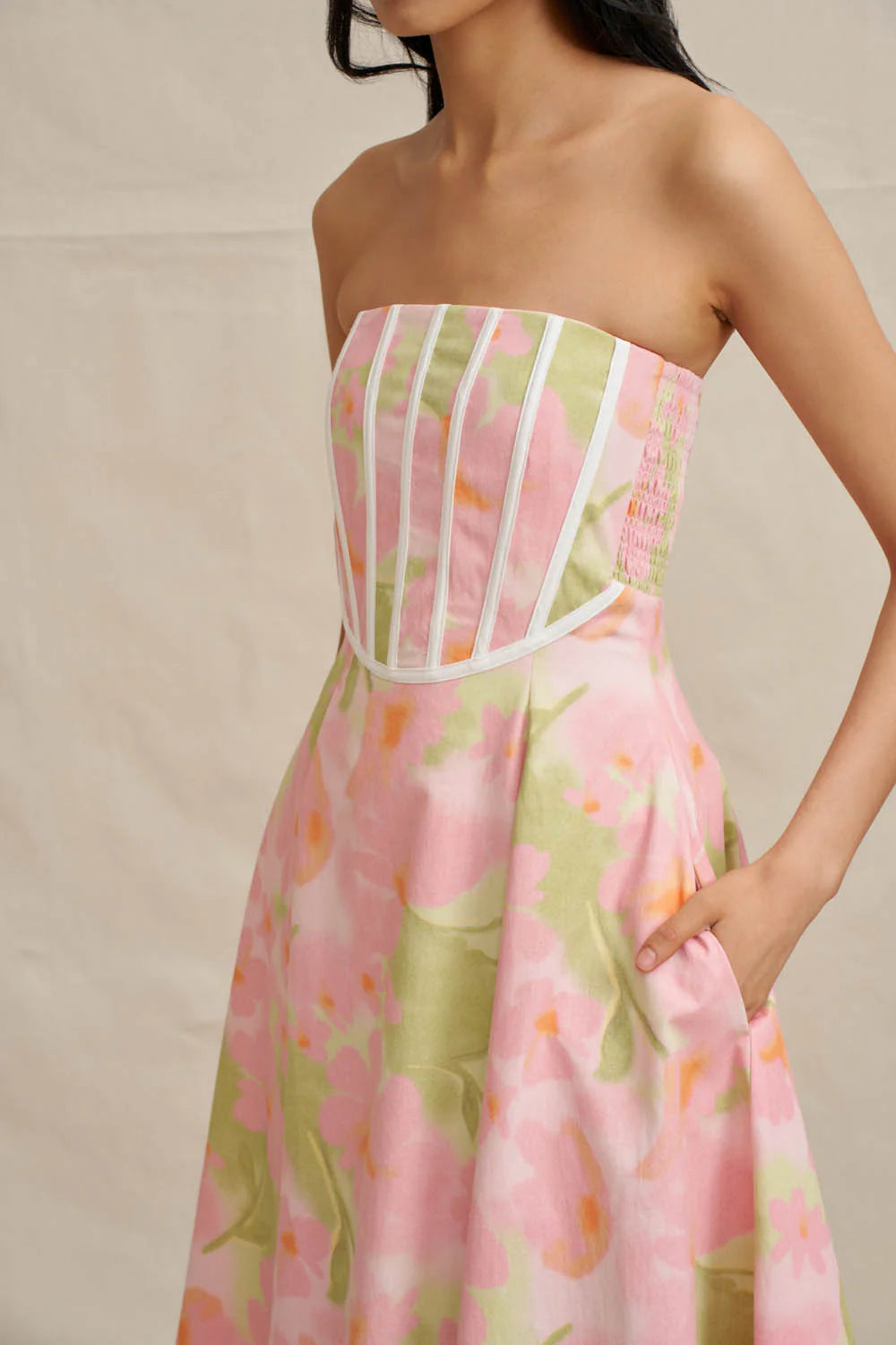 Azalia floral strapless dress, sorbet floral