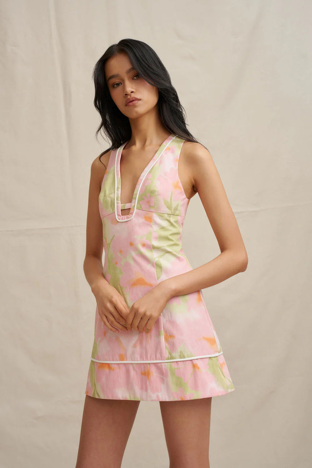 Azalia floral v front mini dress, sorbet floral