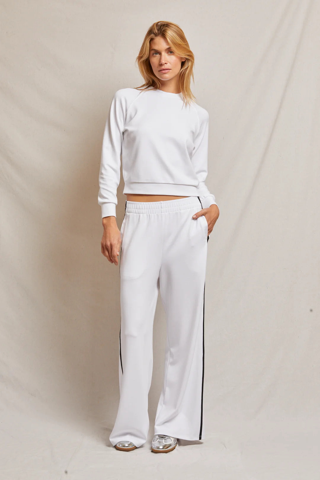 nadia travel wide leg pants, white