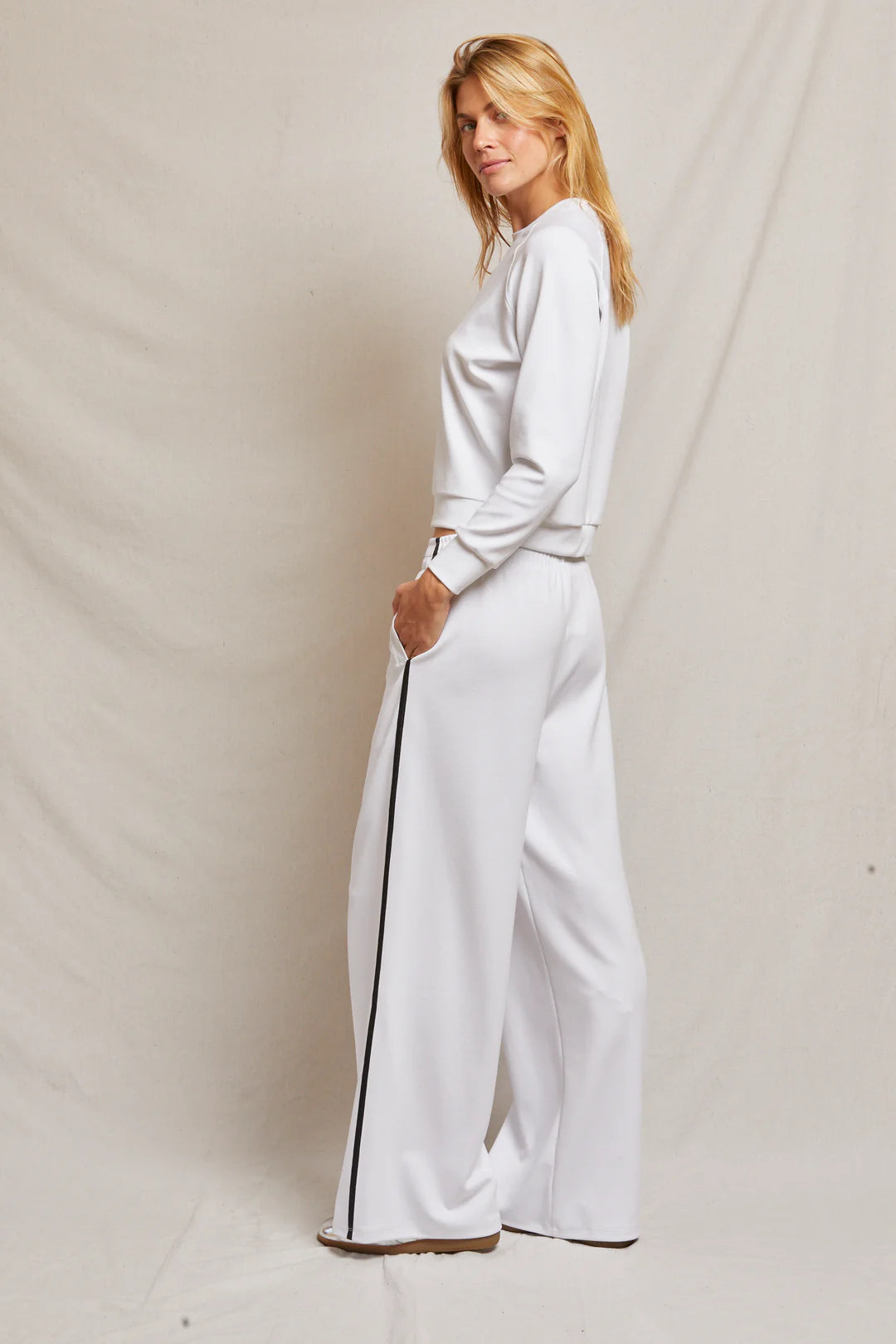 nadia travel wide leg pants, white