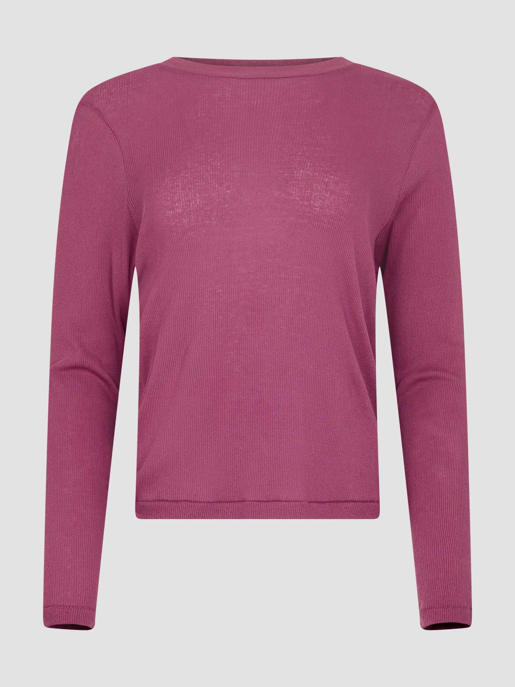 Sheer Rib Long Sleeve T-Shirt, Plum