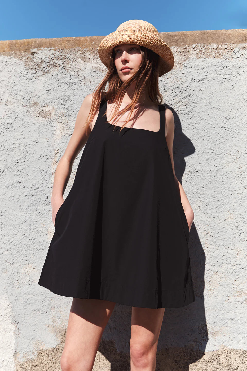 Becca cotton drill mini dress, black