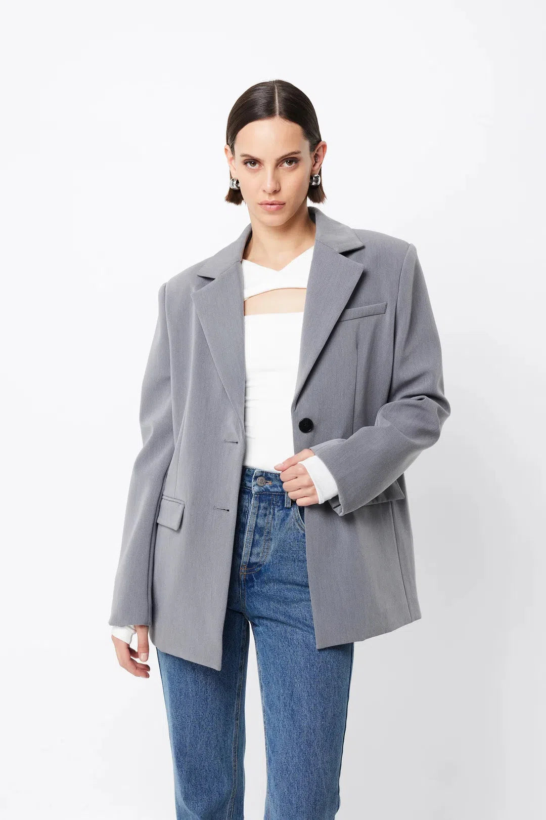 boston single breasted blazer, grey