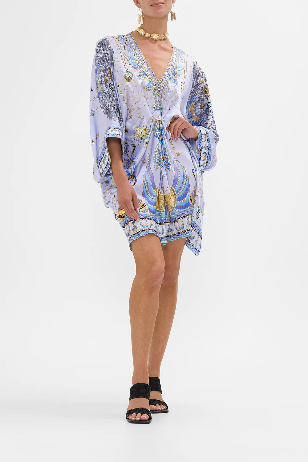 Pierced V neck short kaftan, under scarab skies