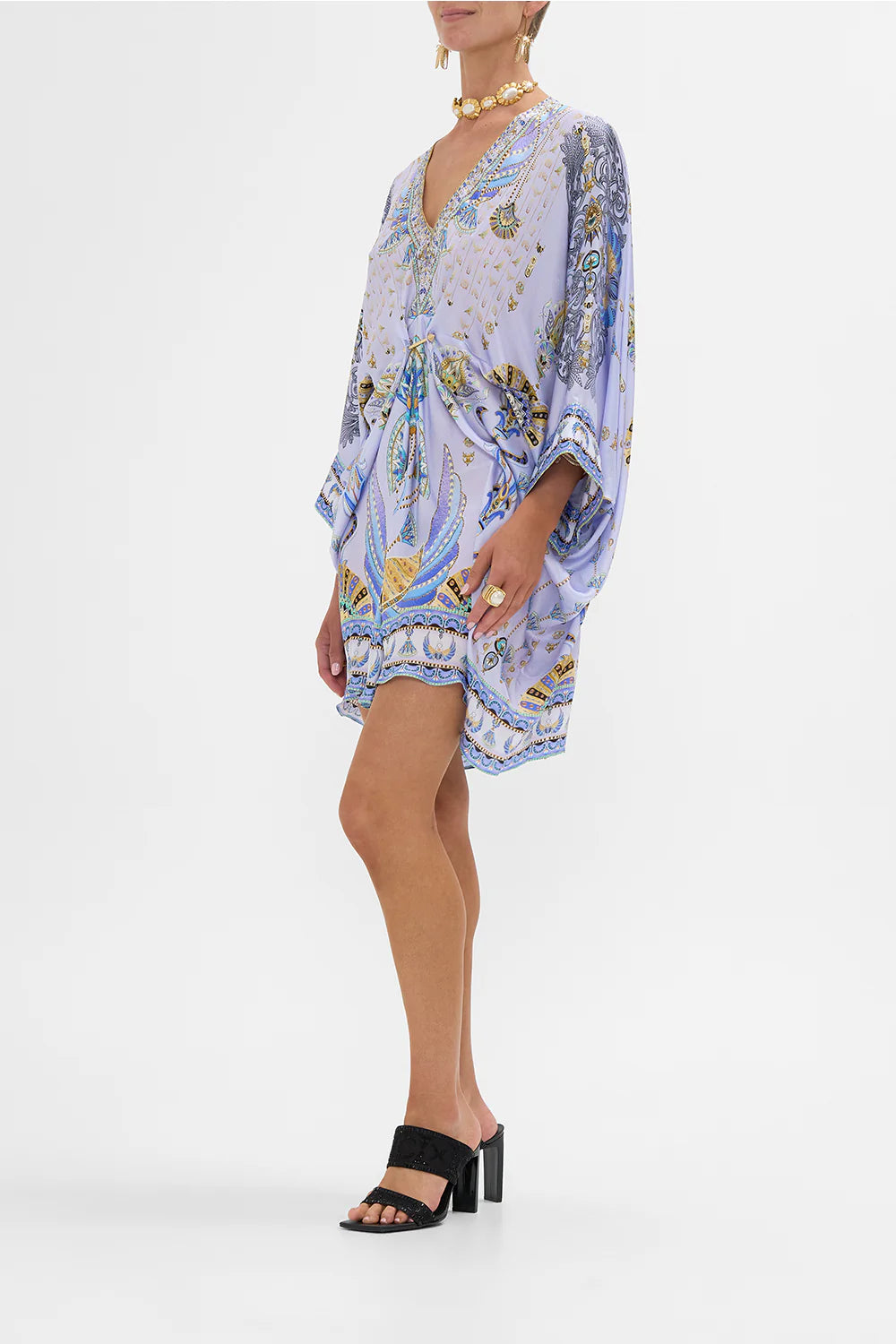 Pierced V neck short kaftan, under scarab skies