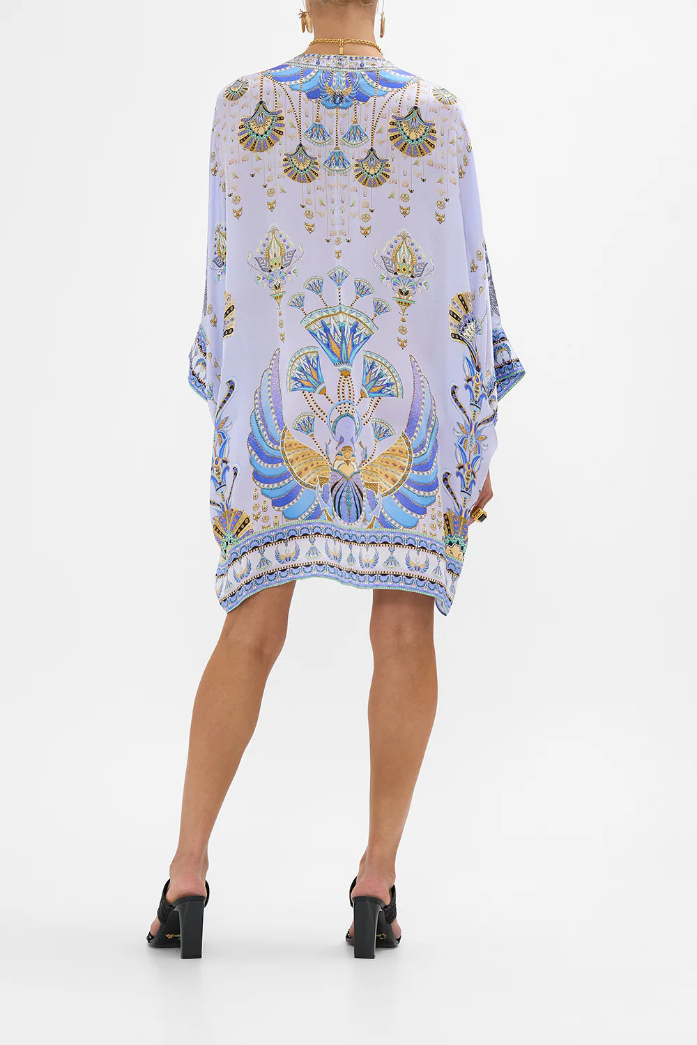 Pierced V neck short kaftan, under scarab skies