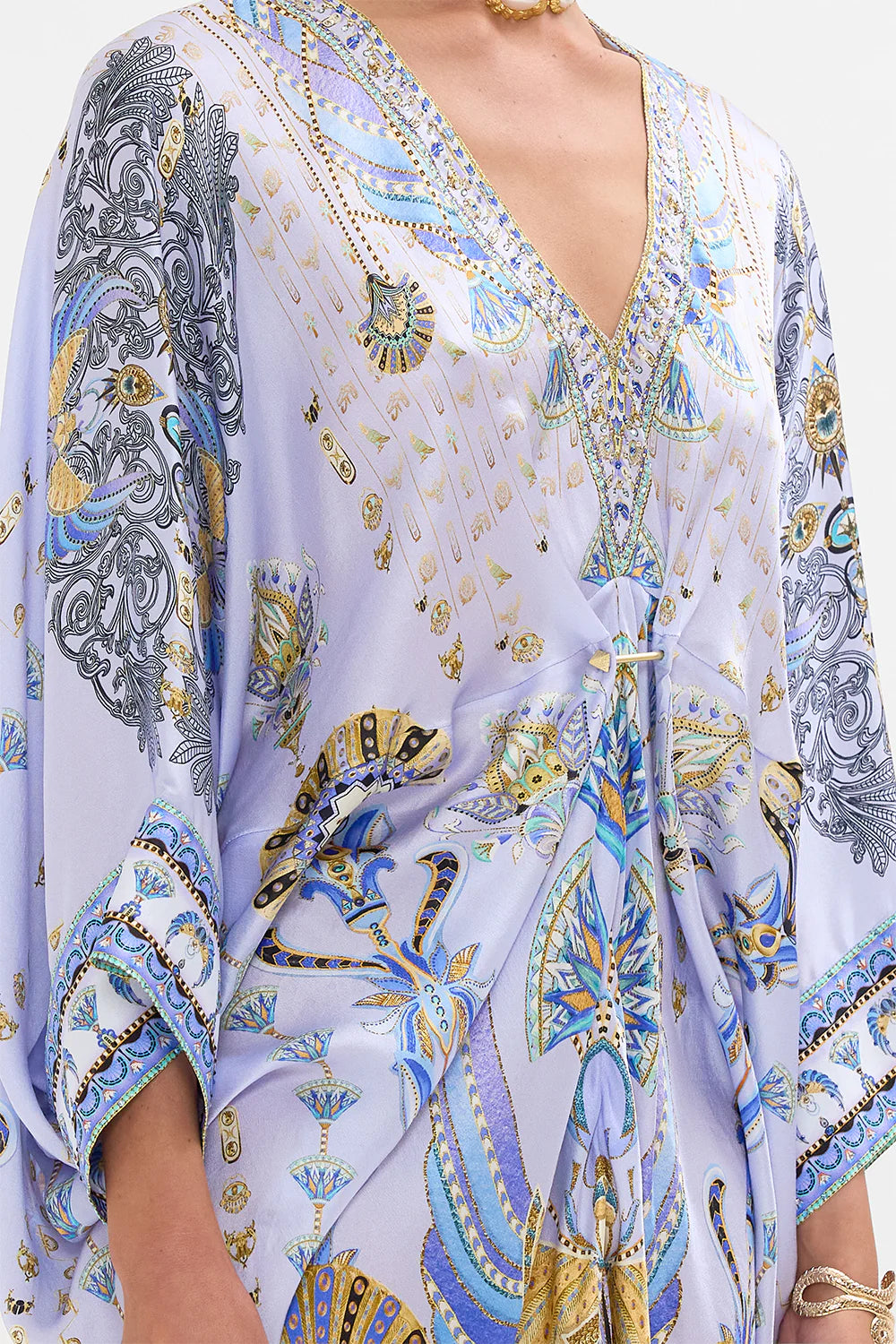 Pierced V neck short kaftan, under scarab skies