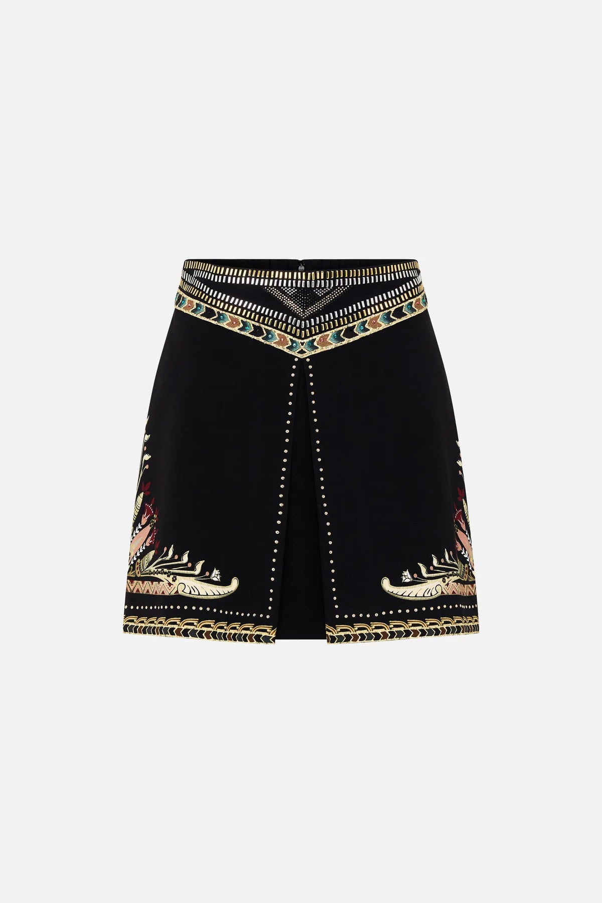 Metal studded shaped waistband mini skirt, they called her nefertari