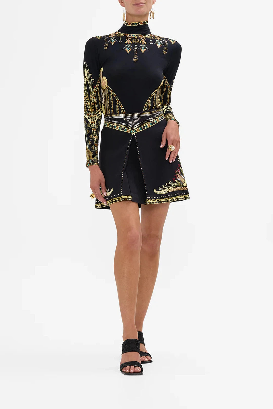 Metal studded shaped waistband mini skirt, they called her nefertari