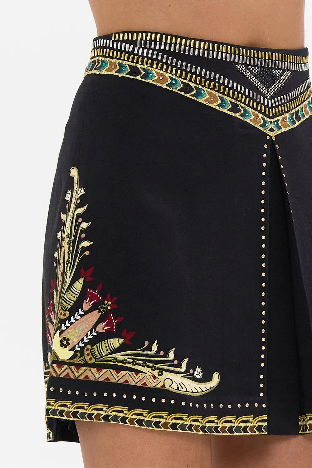 Metal studded shaped waistband mini skirt, they called her nefertari