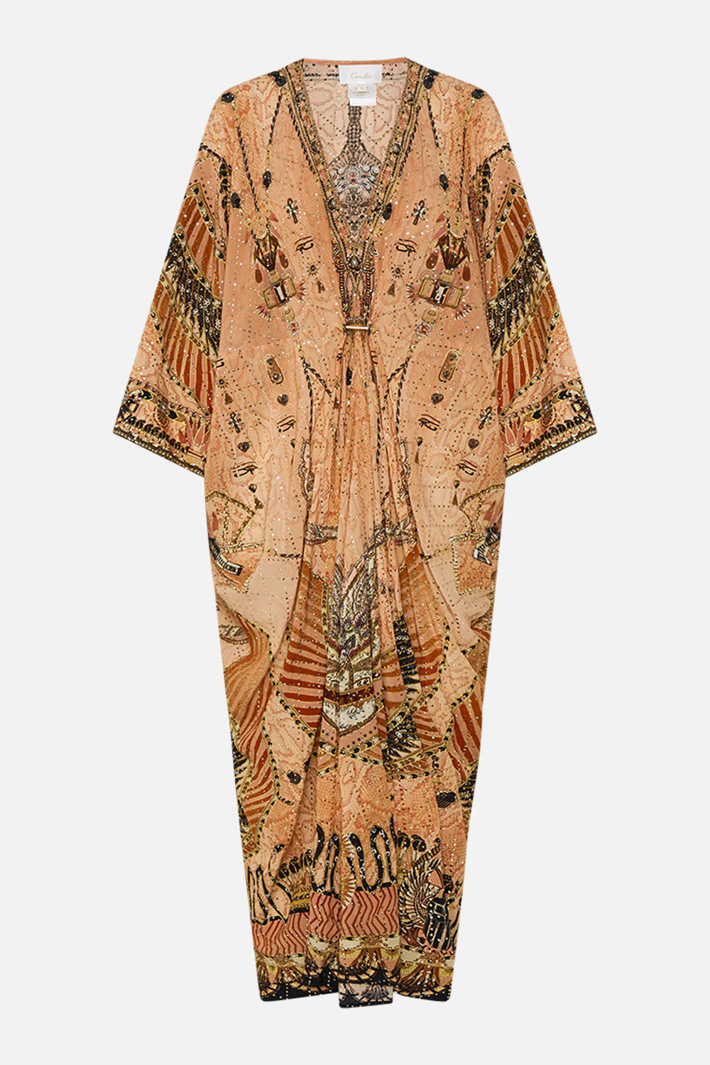 pierced v neck embellished kaftan, Kingdom of heiroglyphs