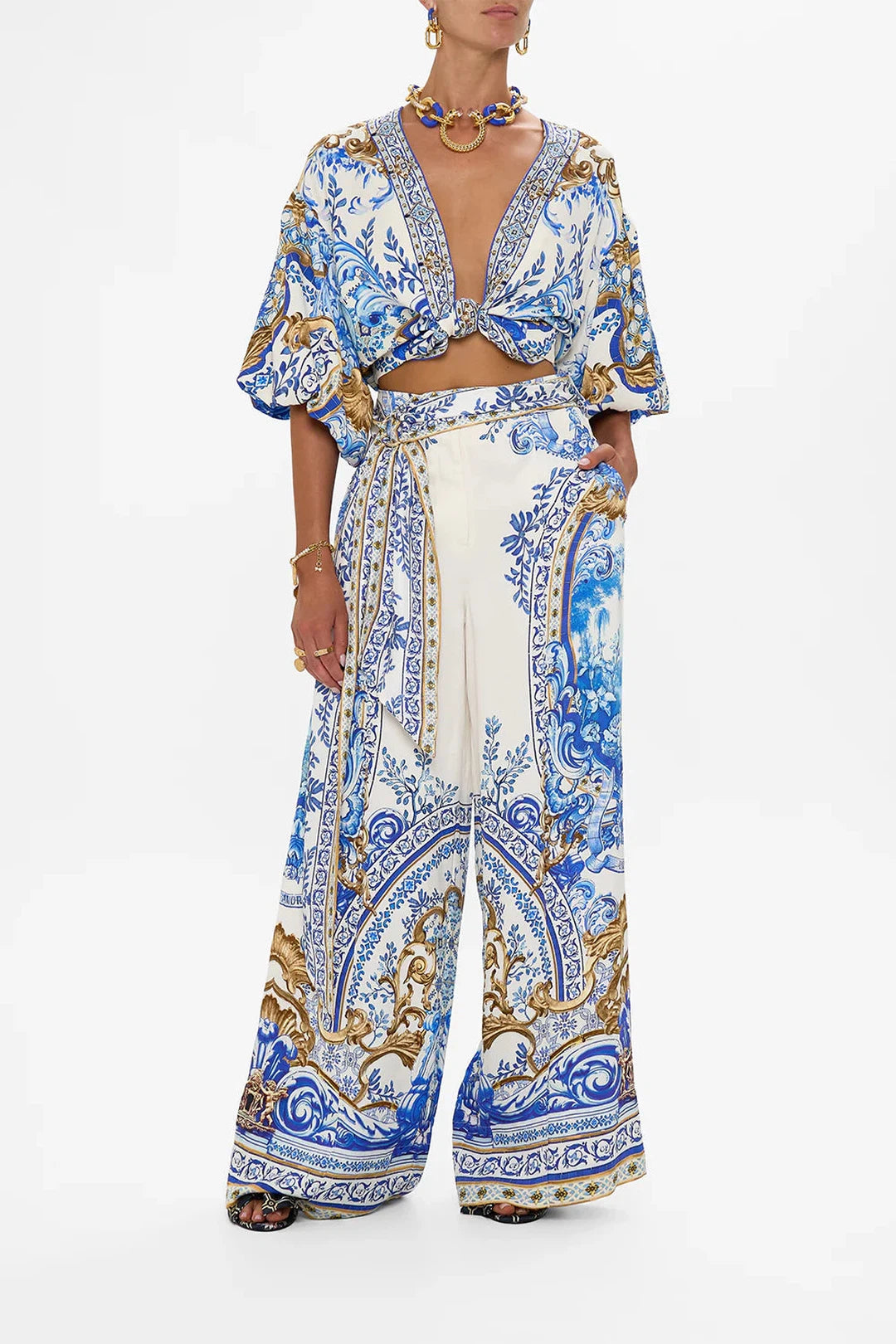 scarf belt wide leg pant, Azul adventures