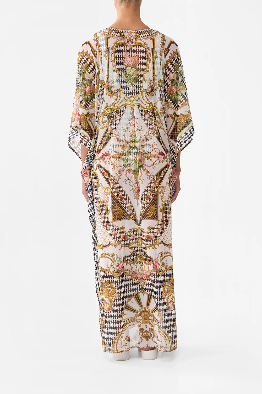 stretch mesh kaftan with trim, Rococo glow