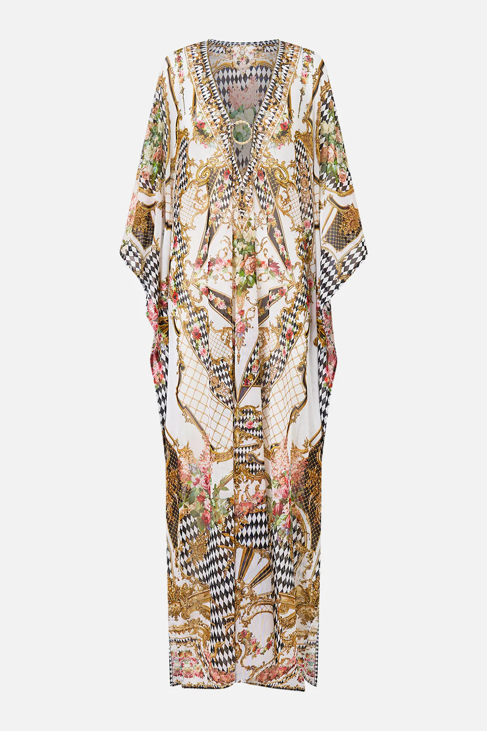 stretch mesh kaftan with trim, Rococo glow