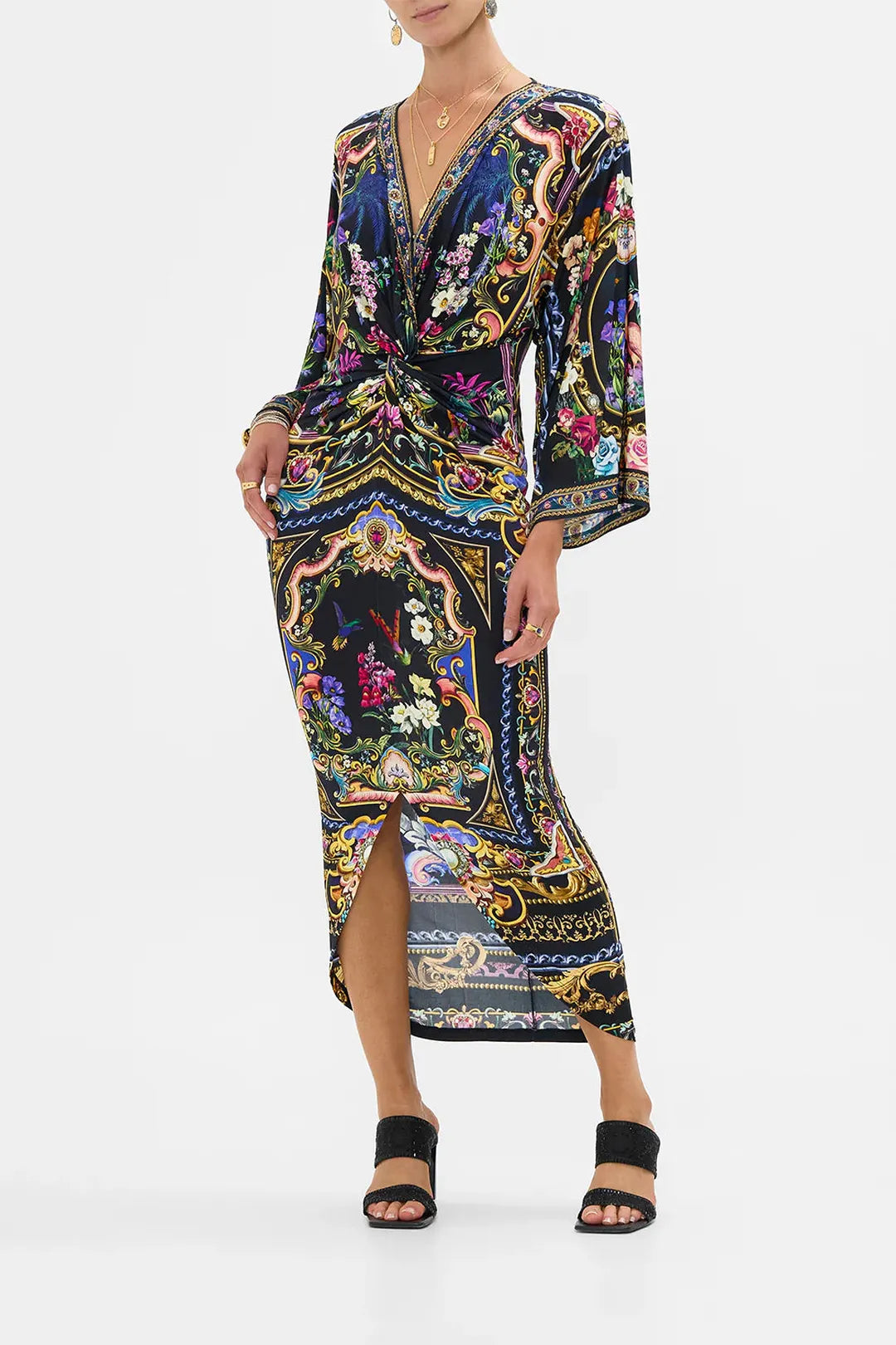long split front twist dress, Basked in baroque