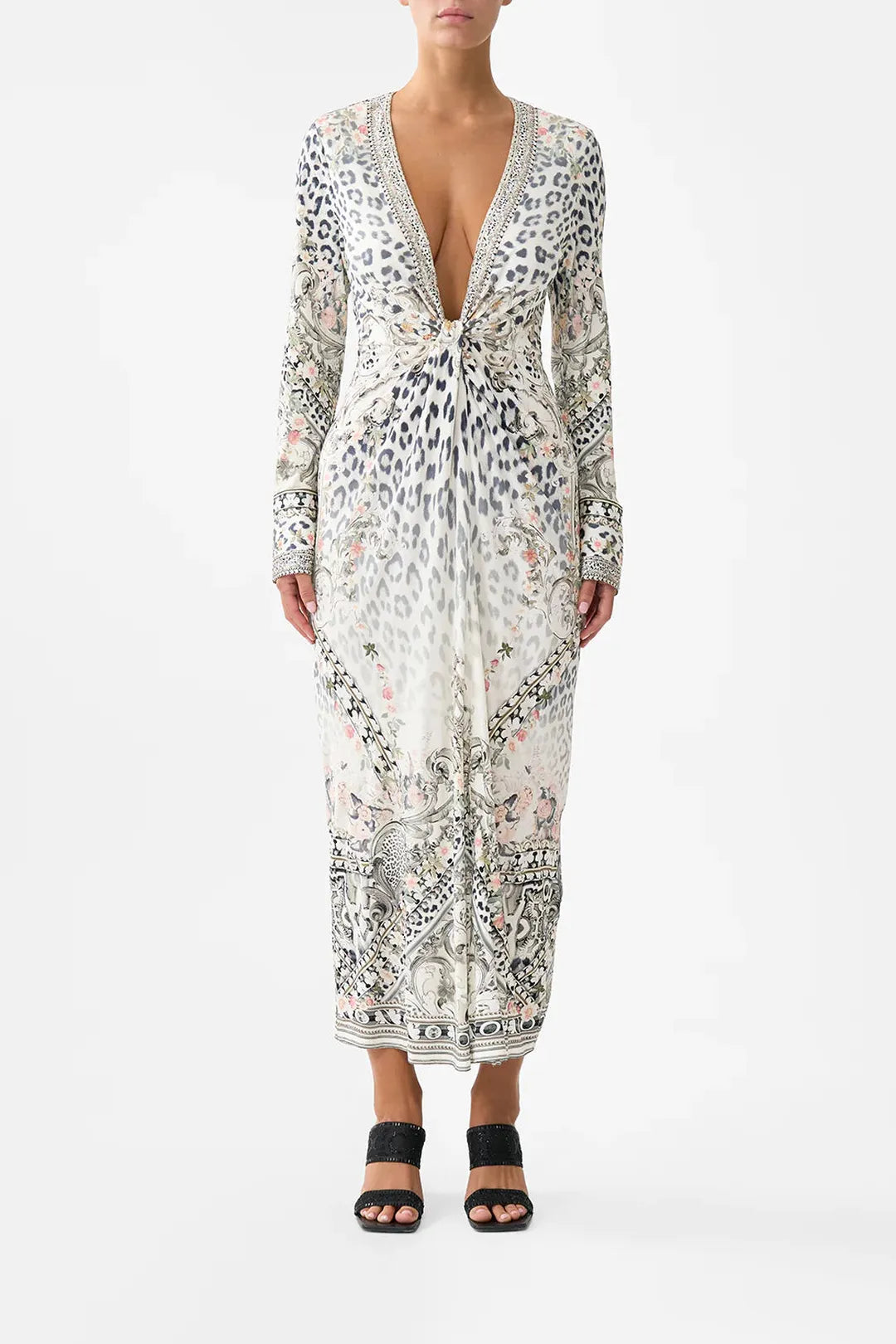 long v neck twist front jersey dress, Marble heaven