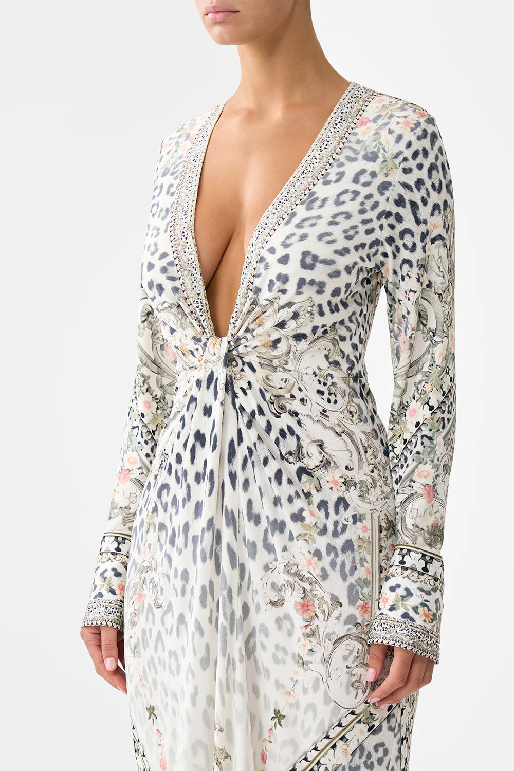 long v neck twist front jersey dress, Marble heaven