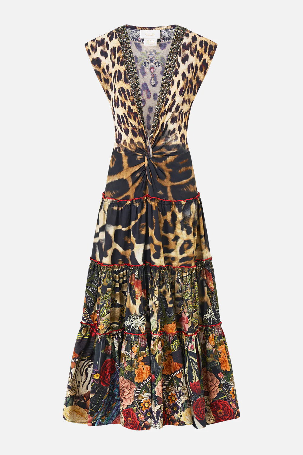 cap sleeve twist front midi dress, Leotigra land